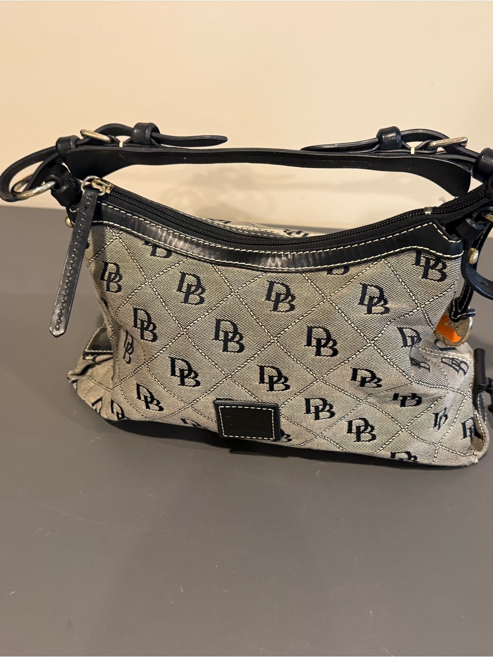 Dooney & Bourke Black and Gray Logo Jacquard Shoulder Bag
